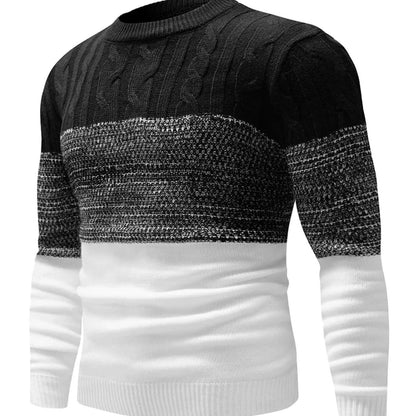 Men's Crewneck Pullover Sweater, Striped Autumn/Winter Cotton Knitted Sweater