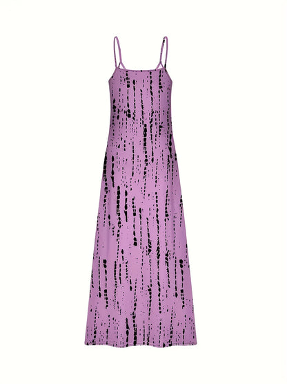 Abstract Print Spaghetti Strap Dress, Casual V Neck Maxi Dress, Women's Clothing