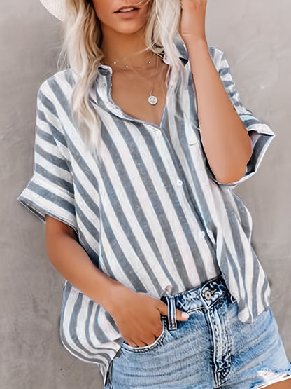 gbolsos  Button Up Striped Shirt, Loose Casual Top For Spring & Summer, Women's Clothing