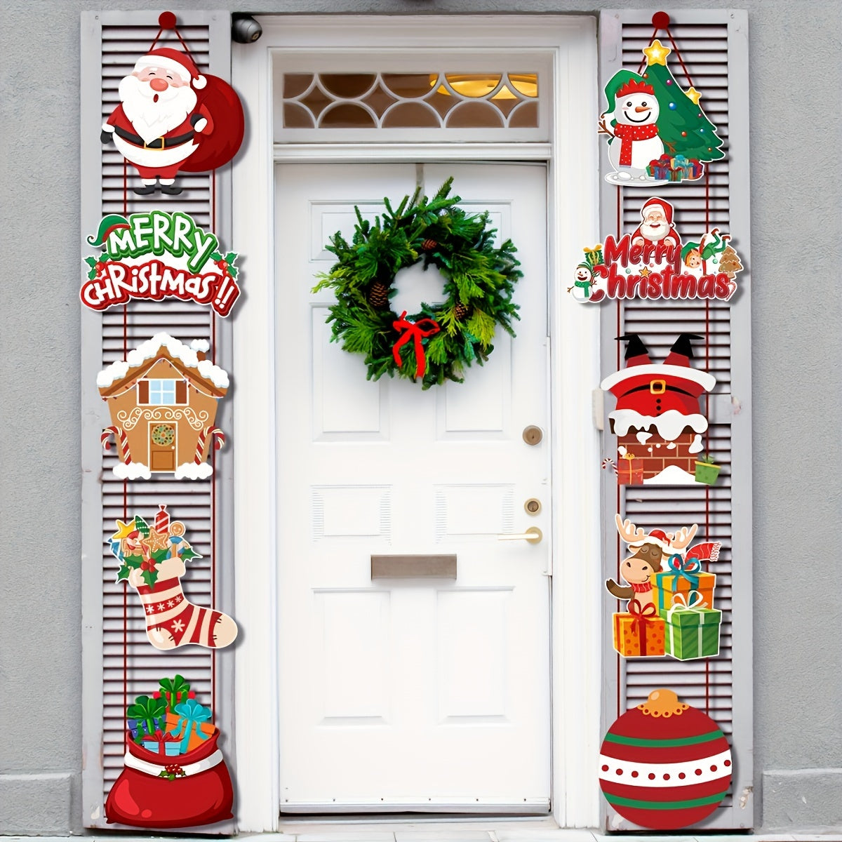 10pcs Christmas Party Decor Set - Festive Snowman & Socks Door Hangings, Polyester, No Batteries Required