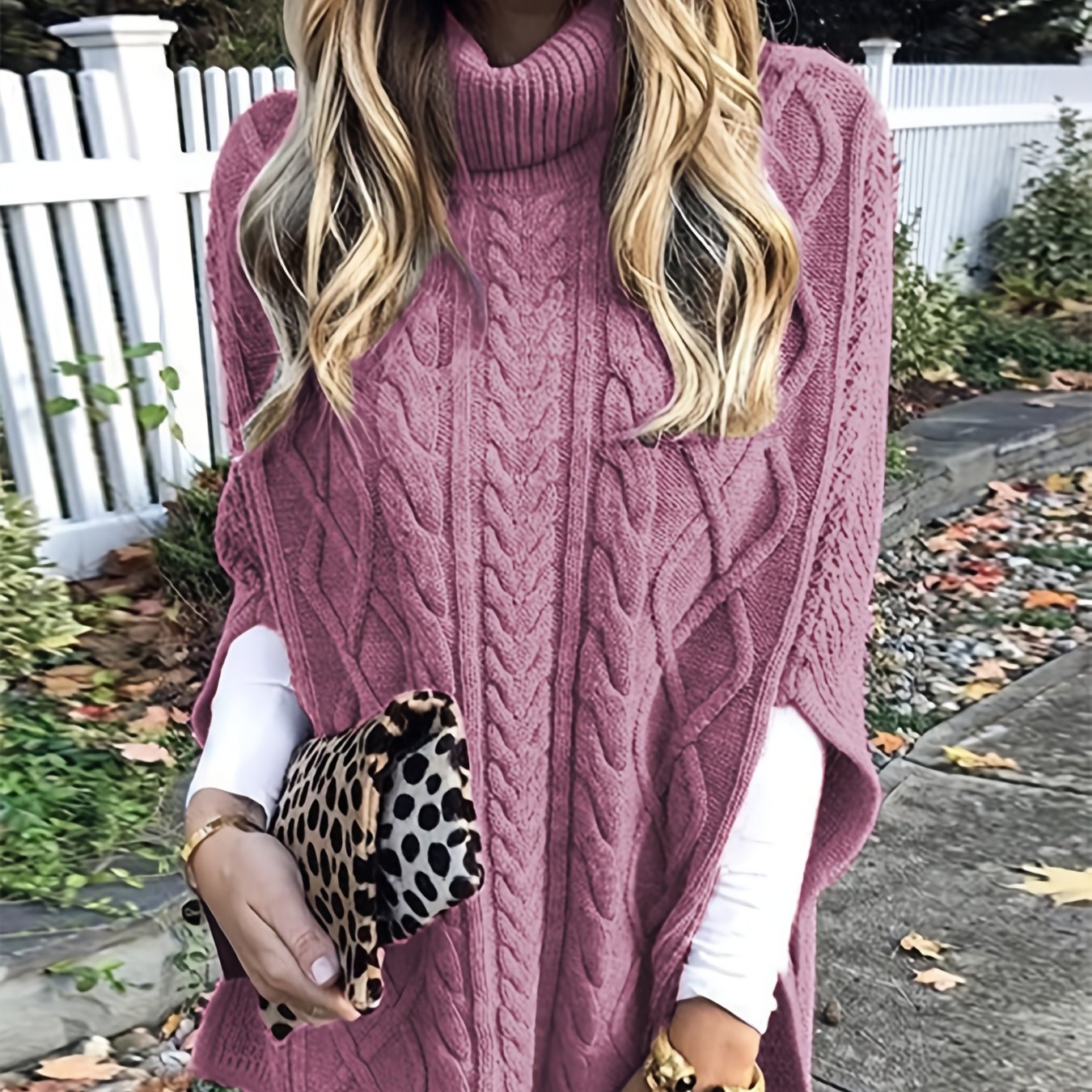 gbolsos  Solid Turtle Neck Pullover Sweater, Elegant Spilt Sleeve Sweater For Fall & Winter, Women's Clothing