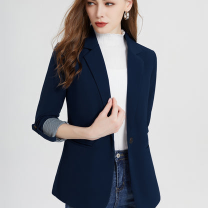 gbolsos  V-neck Pocket Basic Blazer Coat, Casual Long Sleeve Fashion Loose Blazer Outerwear, Women's Clothing