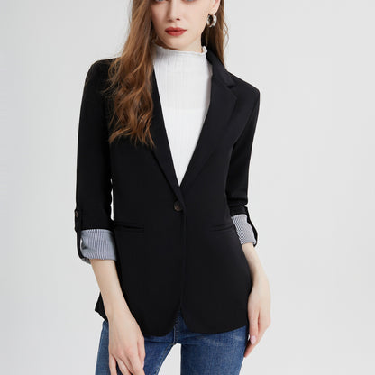 gbolsos  V-neck Pocket Basic Blazer Coat, Casual Long Sleeve Fashion Loose Blazer Outerwear, Women's Clothing