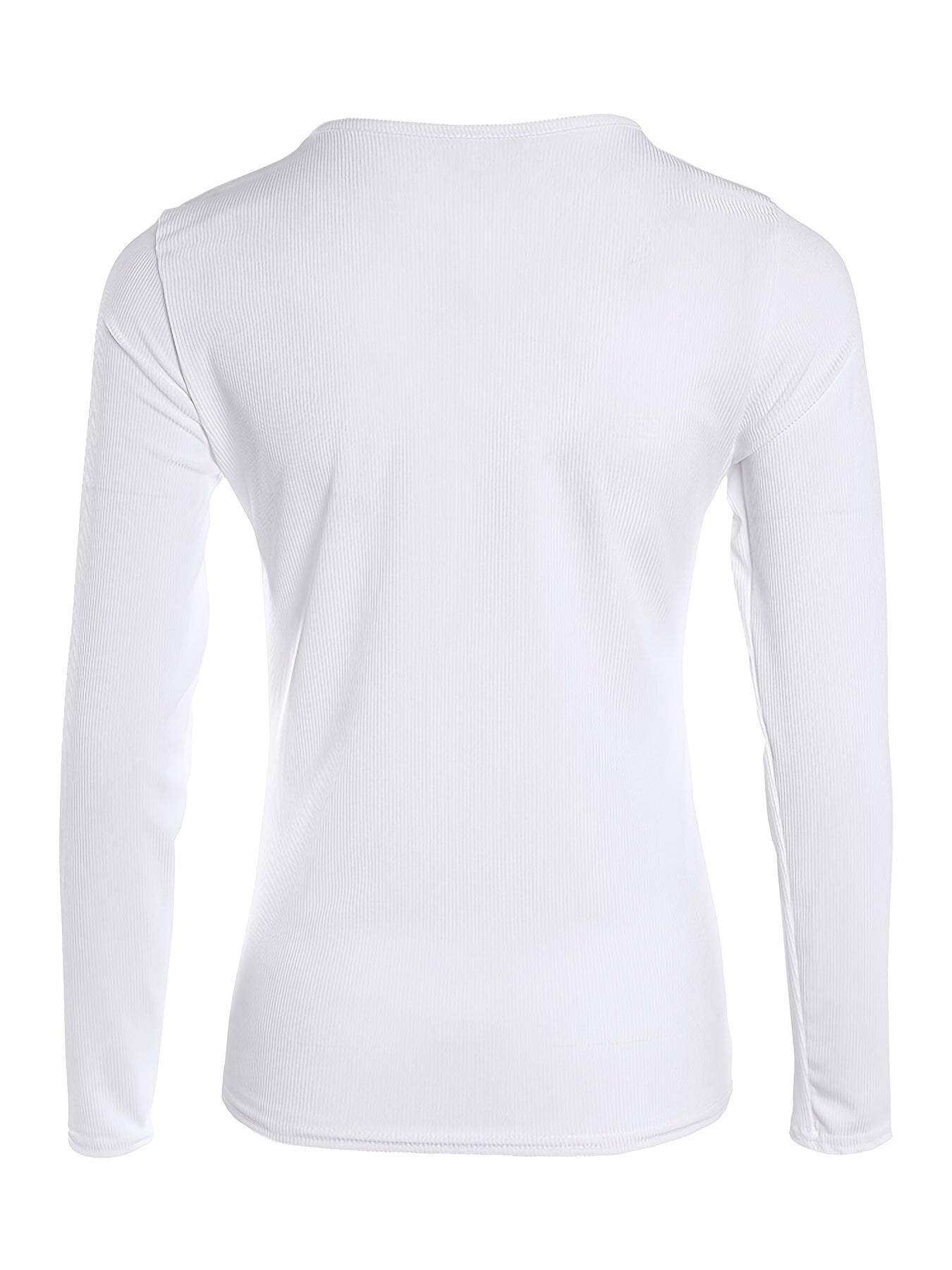 kkboxly  Ribbed Zip Up Slim Top, Casual Button Long Sleeve V-neck T-shirt, Women's Clothing