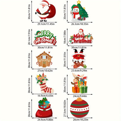 10pcs Christmas Party Decor Set - Festive Snowman & Socks Door Hangings, Polyester, No Batteries Required