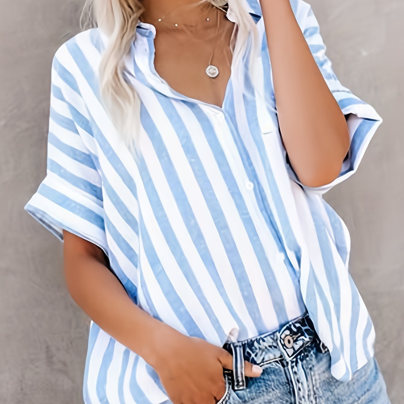 gbolsos  Button Up Striped Shirt, Loose Casual Top For Spring & Summer, Women's Clothing