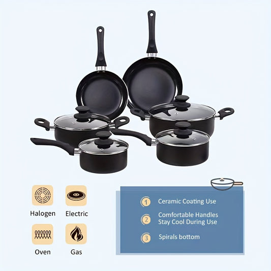 15-Piece Deluxe Nonstick Cookware Set - Durable, Easy-to-Clean, Heat-Resistant Pots and Pans for Cooking, Frying, Boiling - Ideal Gift for Family, Friends, Seniors, and Newlyweds