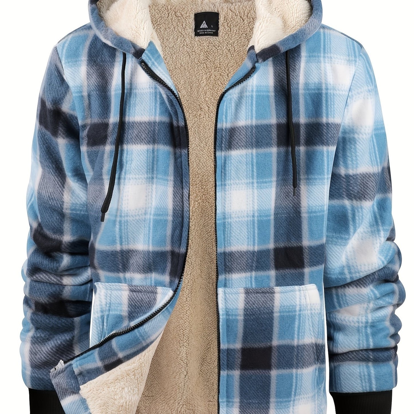 gbolsos  Warm Thick Fleece Plaid Jacket, Men's Casual Elegant Hooded Coat For Fall Winter