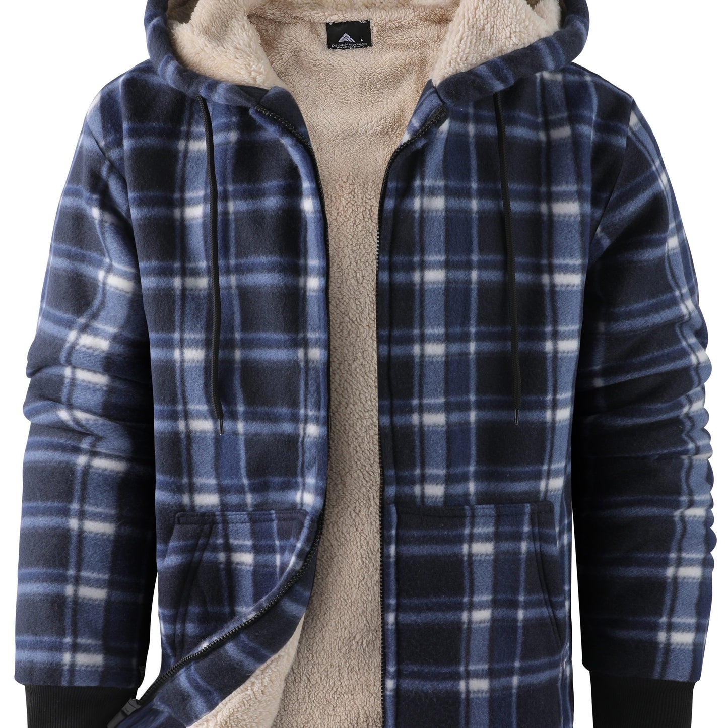 gbolsos  Warm Thick Fleece Plaid Jacket, Men's Casual Elegant Hooded Coat For Fall Winter