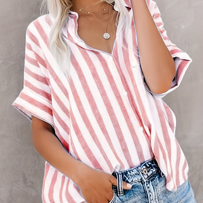 gbolsos  Button Up Striped Shirt, Loose Casual Top For Spring & Summer, Women's Clothing