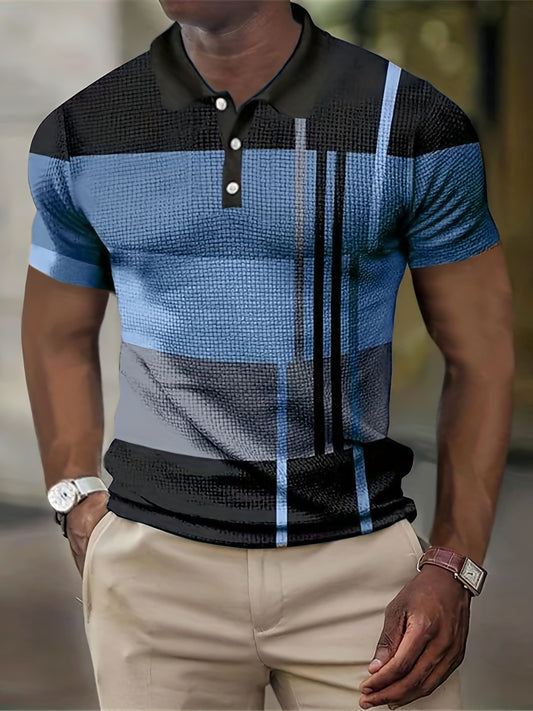 Men's Color Block Stripe Comfy Trendy Polo Shirt For Summer