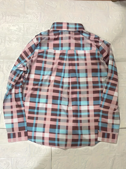 Plaid Pattern Button Front Shirt, Elegant Long Sleeve Lapel Shirt, Women's Clothing