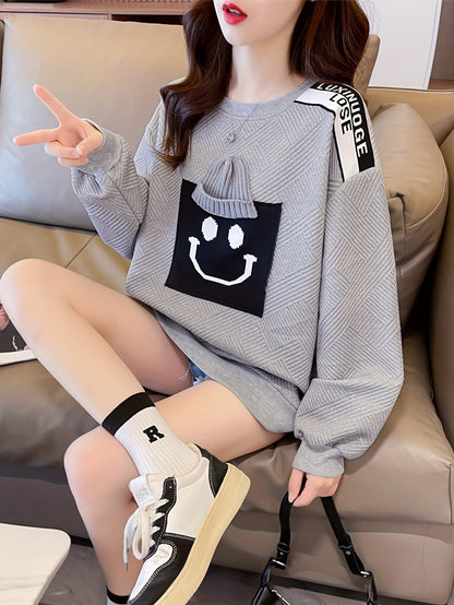 gbolsos  Graphic Embroidered Pullover Sweatshirt, Casual Long Sleeve Crew Neck Sweatshirt For Spring & Fall, Women's Clothing