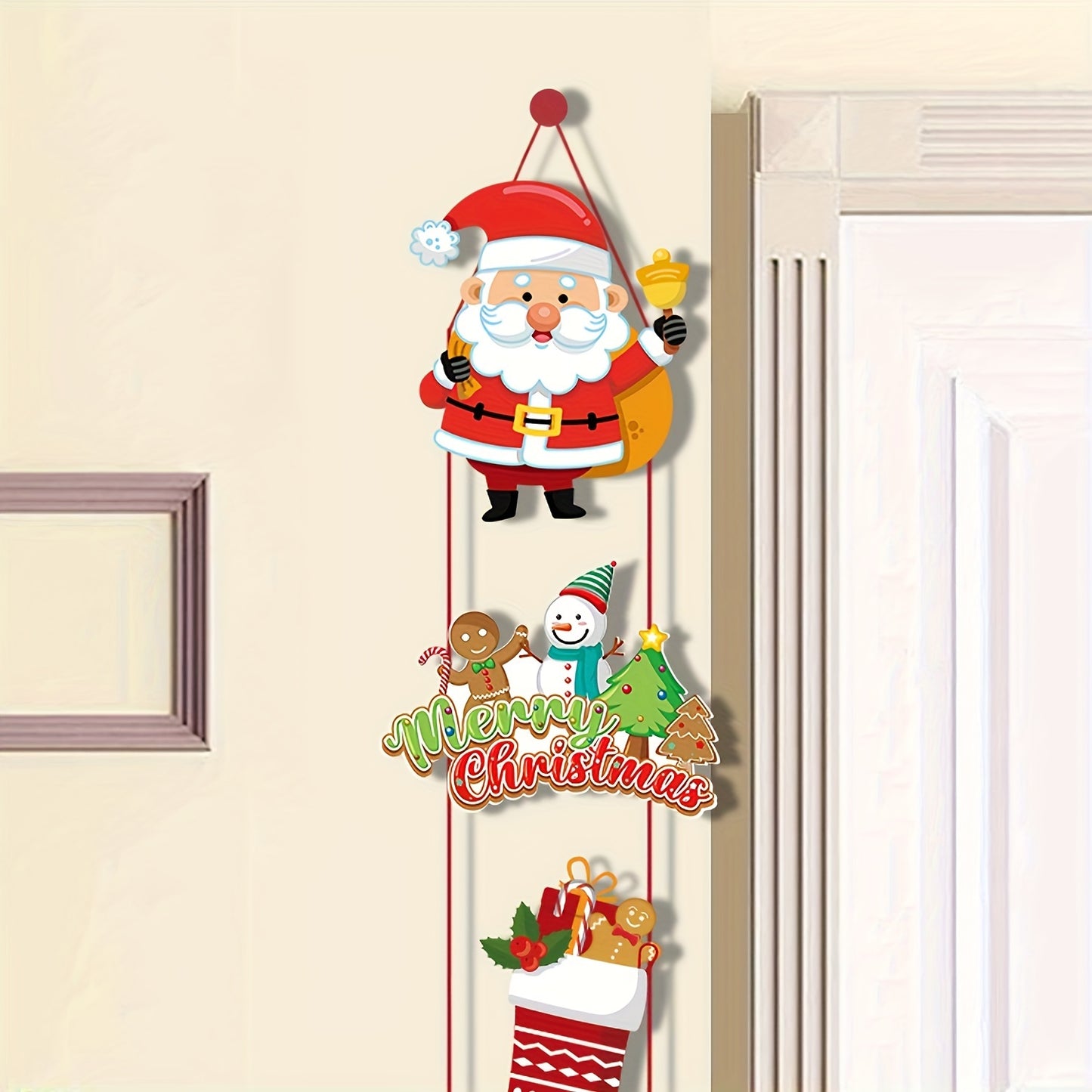 10pcs Christmas Party Decor Set - Festive Snowman & Socks Door Hangings, Polyester, No Batteries Required