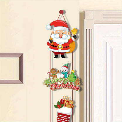 10pcs Christmas Party Decor Set - Festive Snowman & Socks Door Hangings, Polyester, No Batteries Required