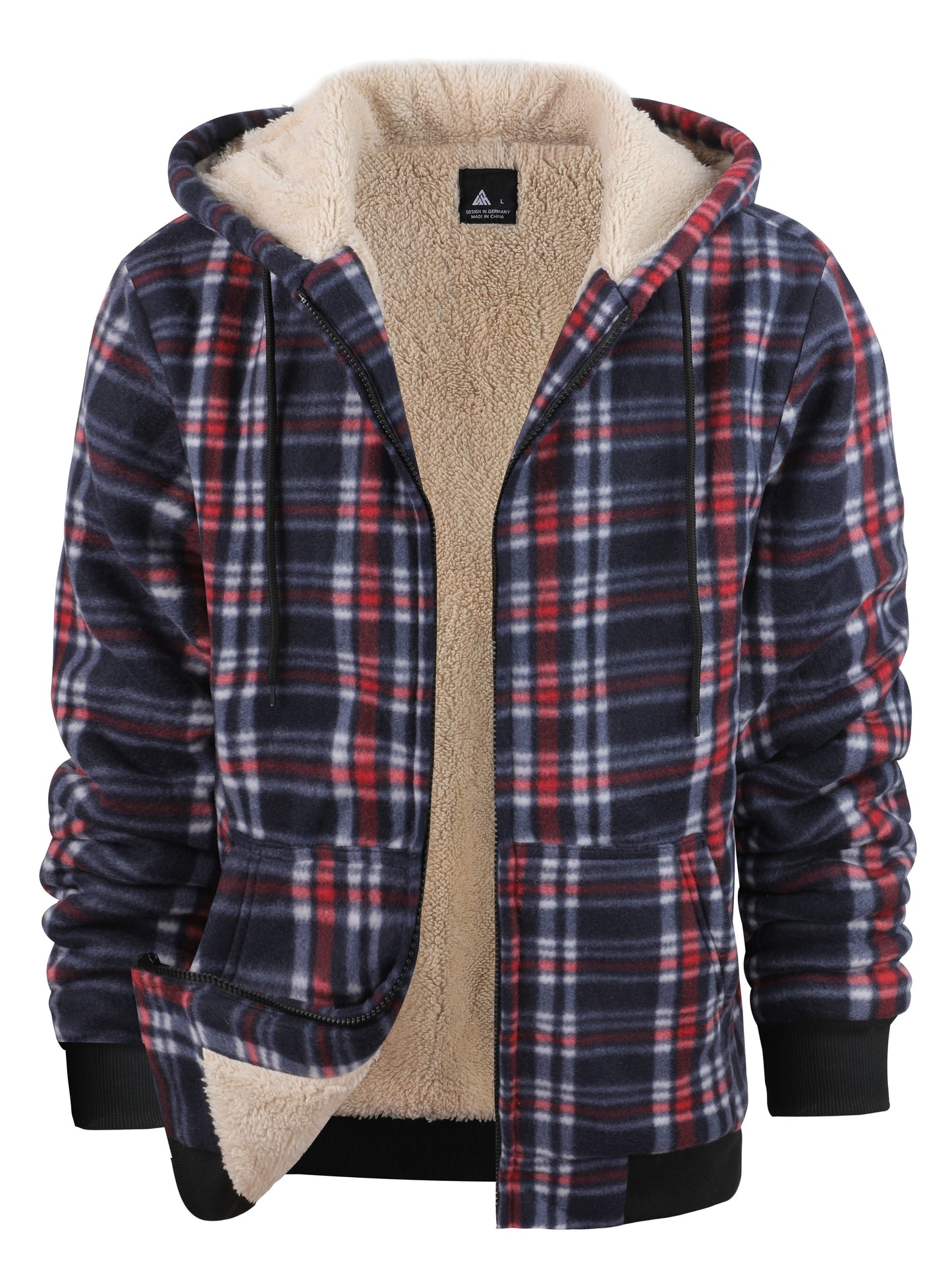 gbolsos  Warm Thick Fleece Plaid Jacket, Men's Casual Elegant Hooded Coat For Fall Winter