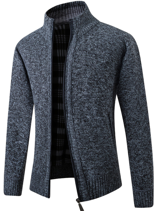 Two Sizes Smaller,  Men's Autumn And Winter Zipper Knitted Cardigan, Fleece Warm Sweater Jacket Best Sellers