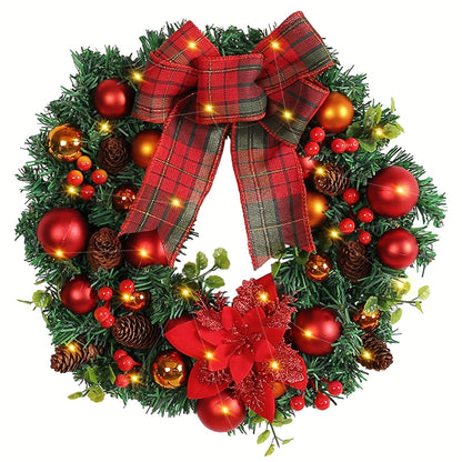 15.74" Elegant Christmas Wreath with Pine Cones & Red Berries - Perfect for Holiday Decor, Wall Hanging, No Power Needed, Ideal for Home & Office Festive Atmosphere