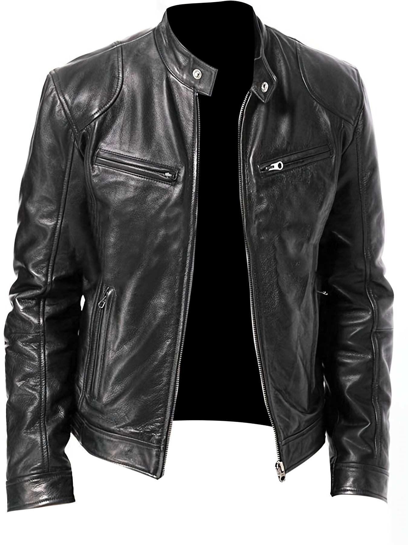 gbolsos  Men's Fall Winter PU Leather Jacket Full Zip Stand Collar Motorcycle Bomber Jacket Business Bike Coat Plus Size Best Sellers Gifts