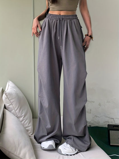 gbolsos  Solid Color Wide Leg Cargo Pants, Y2K Pants For Spring & Summer, Women's Clothing