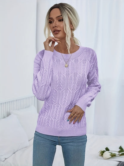 Twist Pattern Crew Neck Sweater, Casual Long Sleeve Sweater For Fall & Winter, Women's Clothing