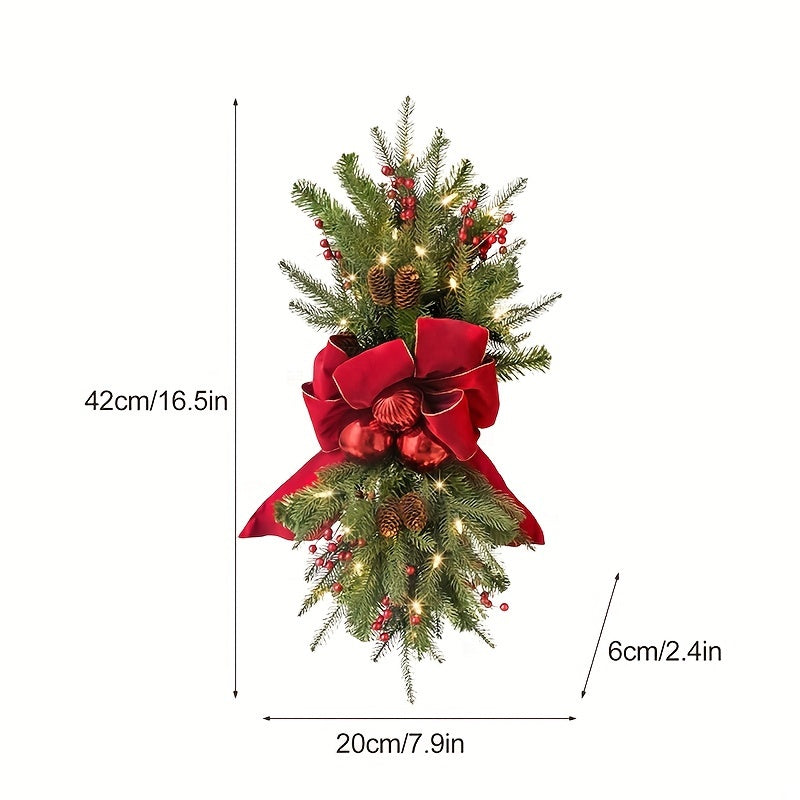 1Pc Berries Pine Bow Christmas Wreaths for Wall Doors and Windows Hanging Decorations