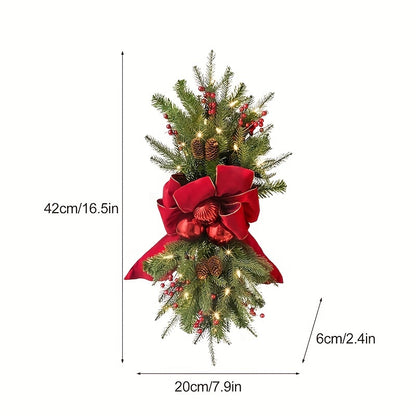 1Pc Berries Pine Bow Christmas Wreaths for Wall Doors and Windows Hanging Decorations