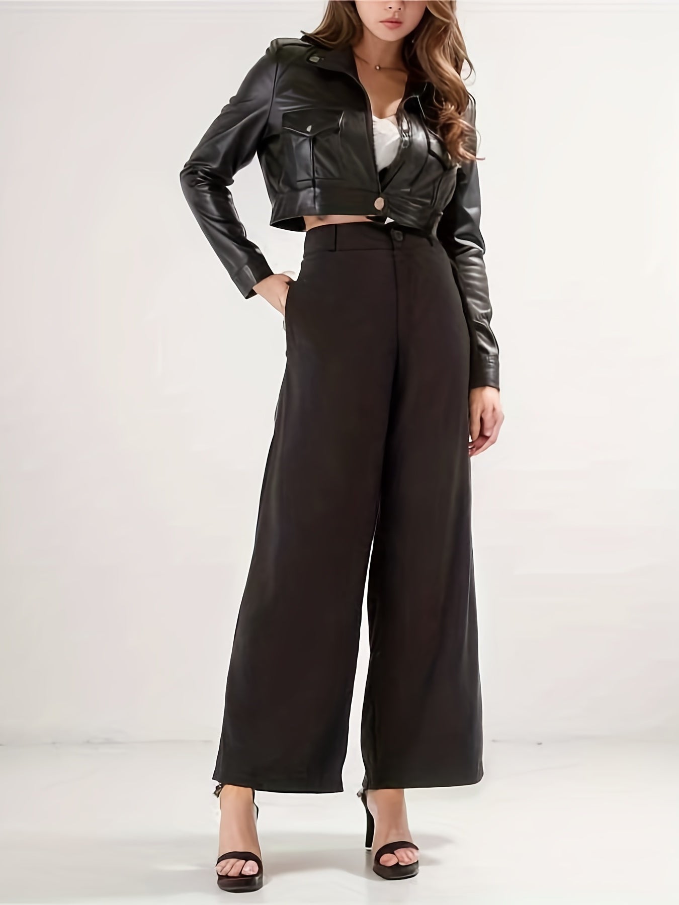 gbolsos  High Waist Wide Leg Pants, Casual Solid Versatile Work Pants, Women's Clothing