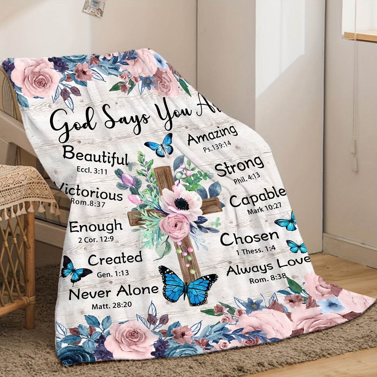 1pc Creative Flower Cross Print Blanket, Contemporary Style Blanket, Soft And Comfortable Blanket, Travel Sofa Bed Blanket, Office Home Decor, Birthday Gift Blanket, For Boys, Girls, Adults, All Seasons Available