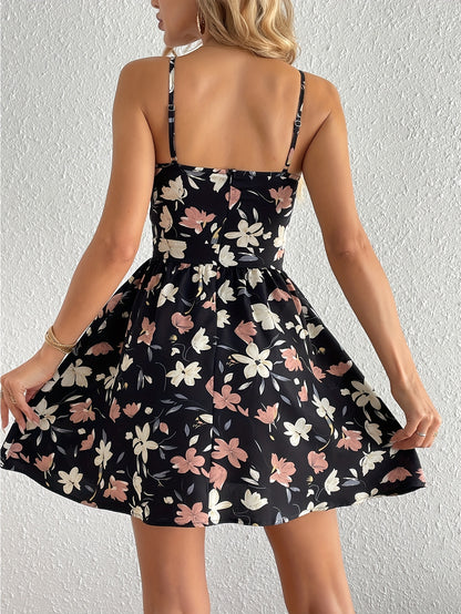 Floral Print Cami Dress, Sexy V Neck Sleeveless Slim Waist Dress, Women's Clothing