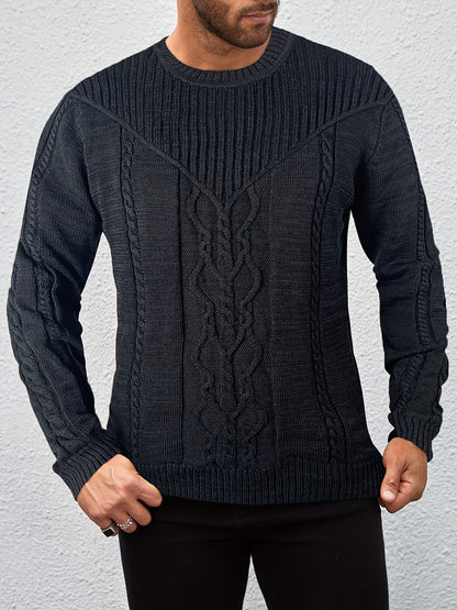 Men's Casual Black Ribbed Knit Pullover Sweater For Winter