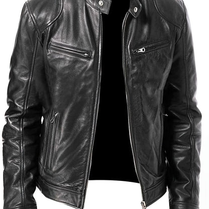 gbolsos  Men's Fall Winter PU Leather Jacket Full Zip Stand Collar Motorcycle Bomber Jacket Business Bike Coat Plus Size Best Sellers Gifts