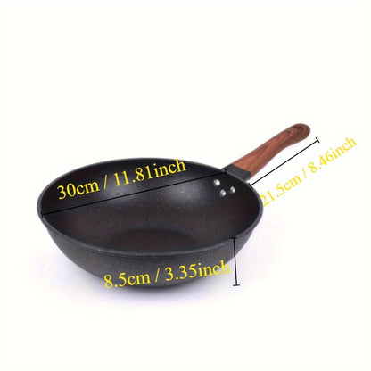 1pc 30CM Premium Non-Stick Coated Flat Frying Pan - Smokeless, Induction and Gas Stove Compatible, Easy Food Release, Durable, Heat-Resistant, Perfect for Frying Eggs, Steaks, and More - A Must-Have for Home Cooks