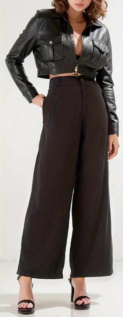 gbolsos  High Waist Wide Leg Pants, Casual Solid Versatile Work Pants, Women's Clothing