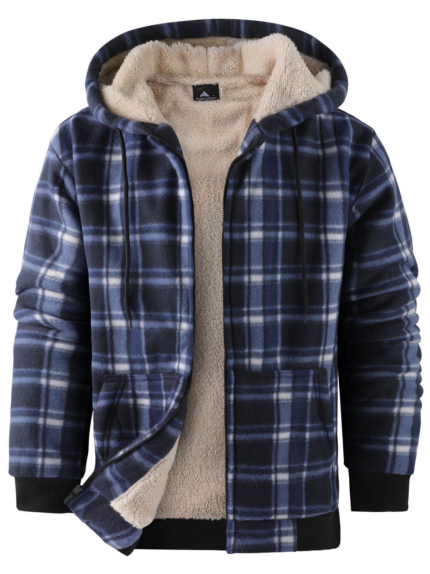 gbolsos  Warm Thick Fleece Plaid Jacket, Men's Casual Elegant Hooded Coat For Fall Winter