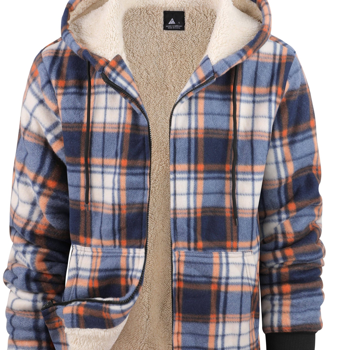 gbolsos  Warm Thick Fleece Plaid Jacket, Men's Casual Elegant Hooded Coat For Fall Winter