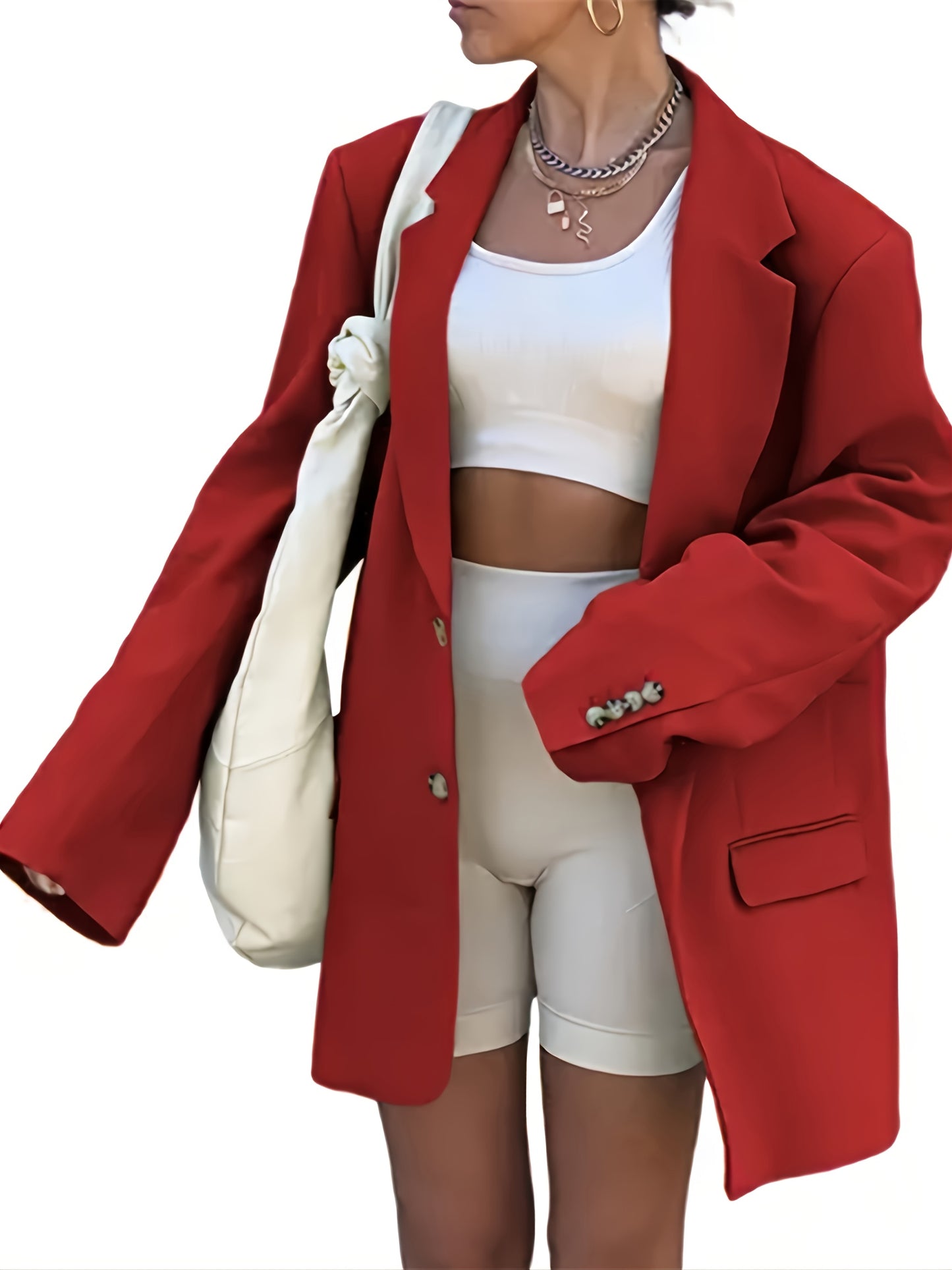 gbolsos  Women's Oversized Casual Blazer Lapel Long Sleeve Elegant Open Front Solid Work Jacket