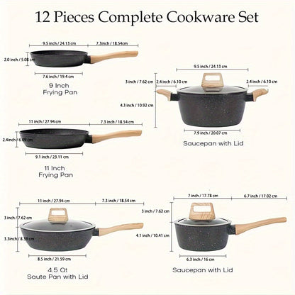 12 POTS and pans Set, Non-stick Cookware Set, Induction Cookware Non-stick Granite Cooking Set, including frying pan, pan, steamer, silicone spatula and tongs (white)