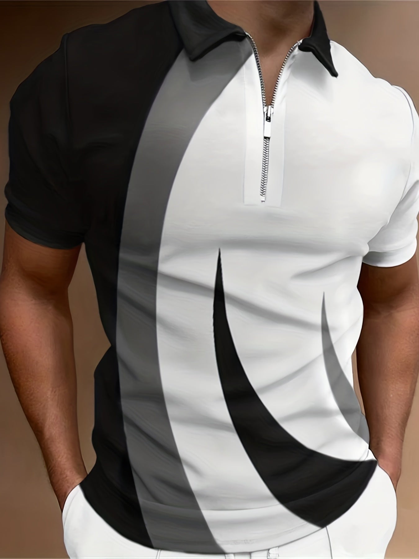 Casual Short Sleeves Polo Shirts, Zipper V-neck Tee, Men's Comfortable Slim Tops Summer Clothing For Outdoor Sports