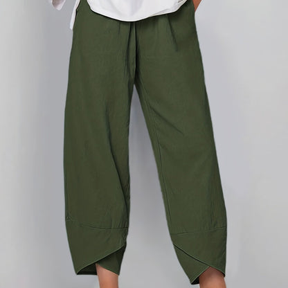 Loose Pocket Pants, Casual Elastic Waist Solid Fashion Comfy Spring & Summer Pants, Women's Clothing