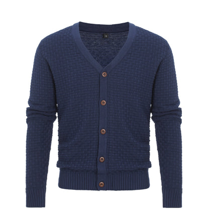 Men's New Knitted Sweater Cardigan Fashion Casual Men's V-neck Button Sweater Men