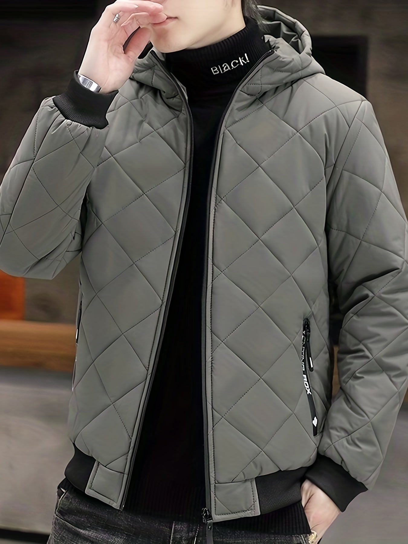 gbolsos  Warm Winter Plush Hooded Jacket, Men's Casual Zip Up Cotton Padded Jacket For Fall Winter Outdoor