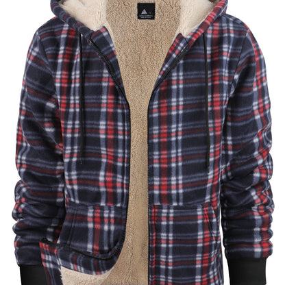 gbolsos  Warm Thick Fleece Plaid Jacket, Men's Casual Elegant Hooded Coat For Fall Winter