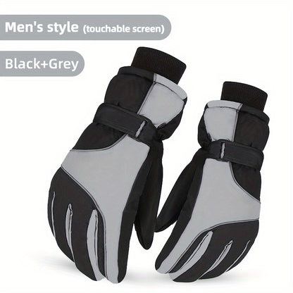 1pair Winter Touchscreen Windproof Thermal Full-finger Glover, For Skiing, Cycling