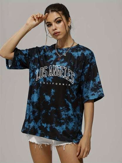 gbolsos  Tie Dye & Letter Graphic Tee, Casual Loose Crew Neck T-shirts, Women's Clothing