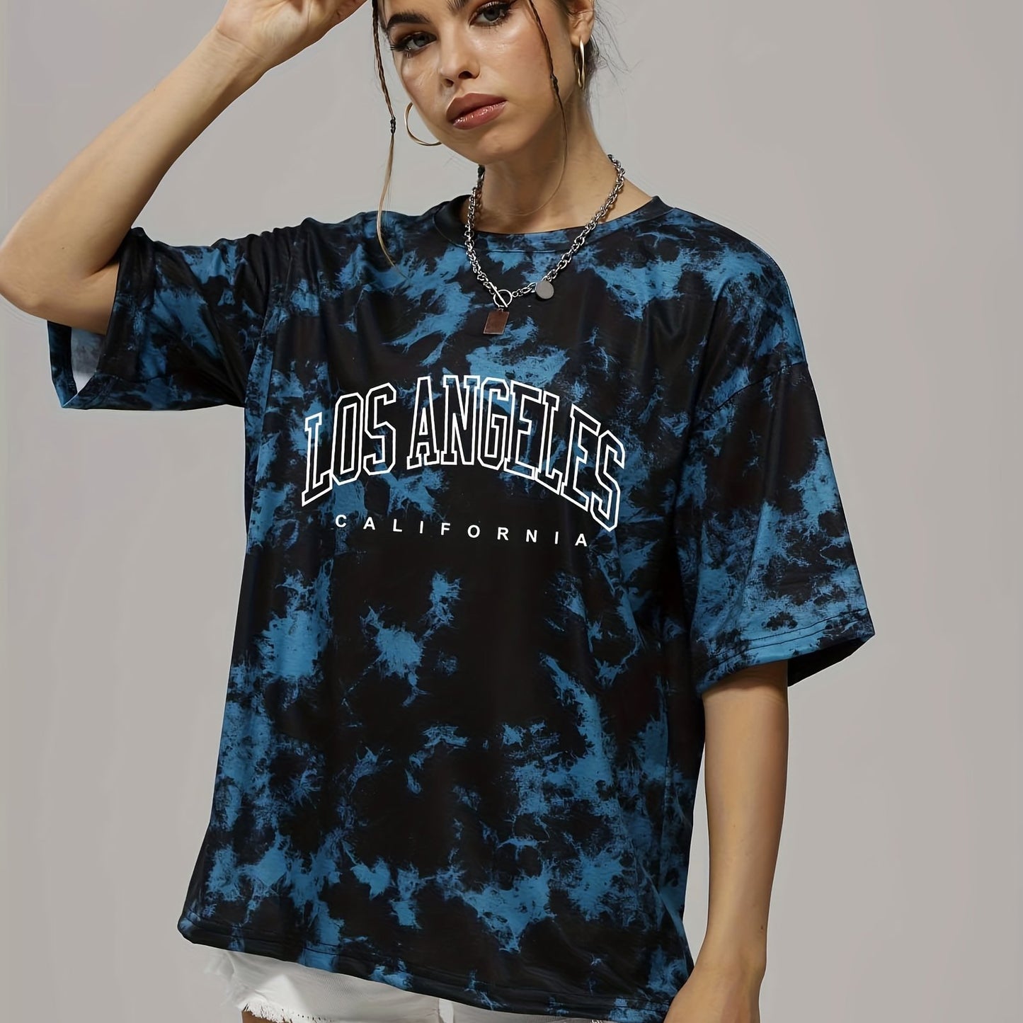 gbolsos  Tie Dye & Letter Graphic Tee, Casual Loose Crew Neck T-shirts, Women's Clothing