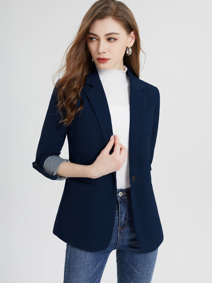 gbolsos  V-neck Pocket Basic Blazer Coat, Casual Long Sleeve Fashion Loose Blazer Outerwear, Women's Clothing