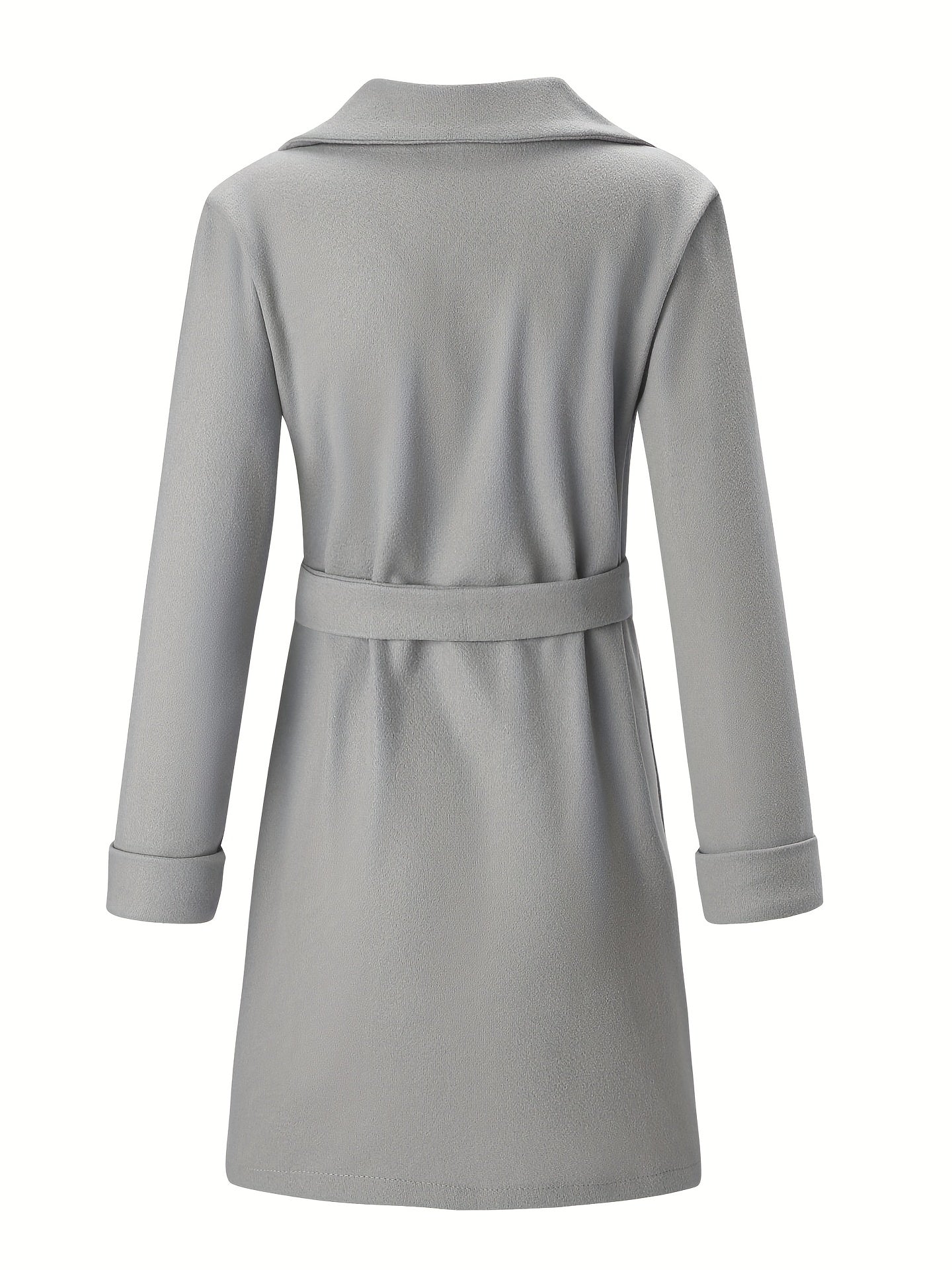 Lapel Neck Belted Coat, Elegant Long Sleeve Coat For Fall & Winter, Women's Clothing