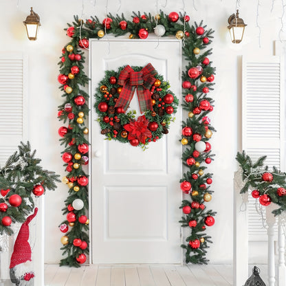 15.74" Elegant Christmas Wreath with Pine Cones & Red Berries - Perfect for Holiday Decor, Wall Hanging, No Power Needed, Ideal for Home & Office Festive Atmosphere