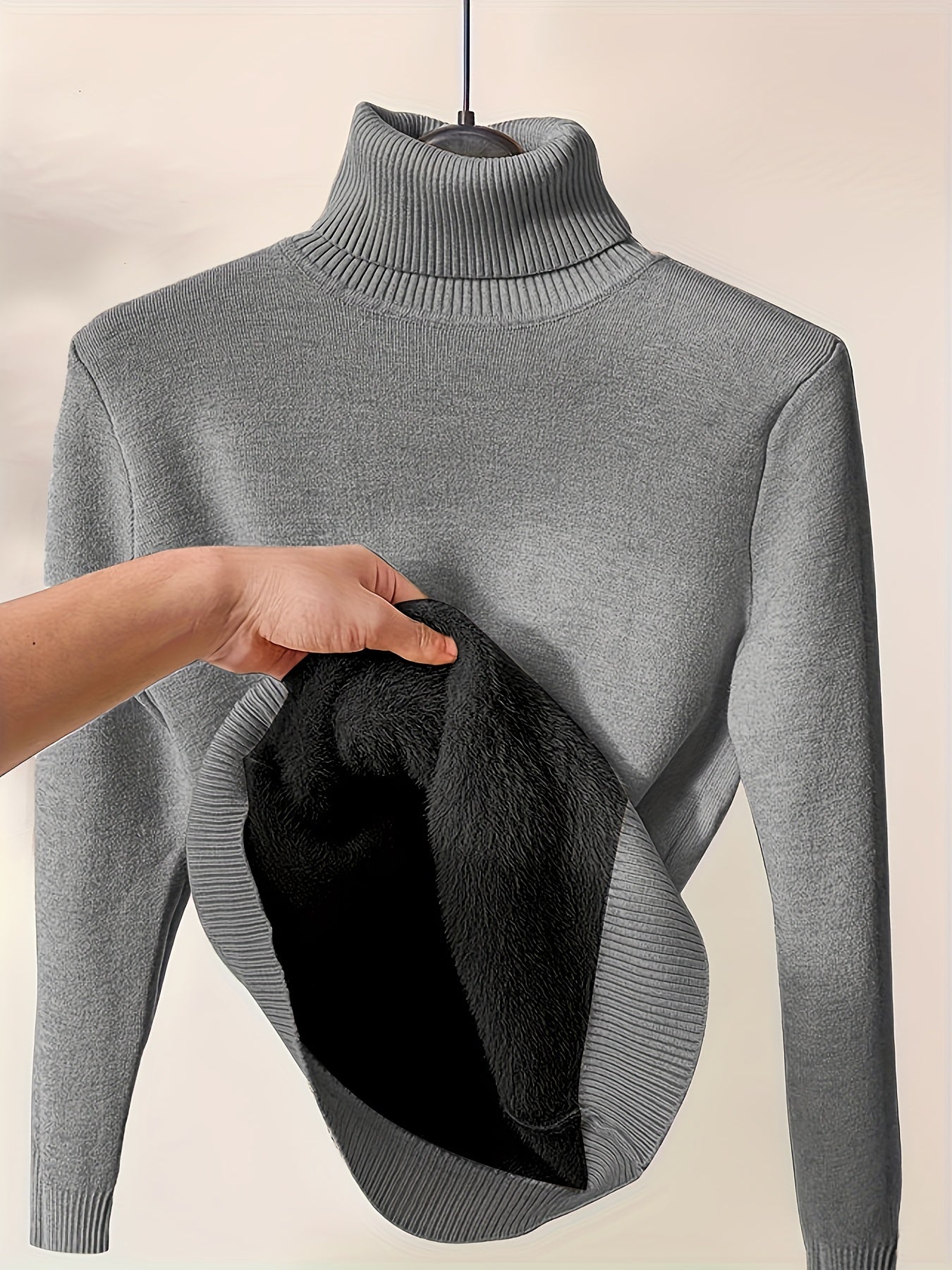 Solid Turtle Neck Pullover Sweater, Casual Long Sleeve Thermal Sweater For Fall & Winter, Women's Clothing